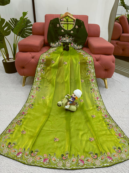 Designer Jimmy Choo Silk Saree with Thread & Sequence Work Blouse