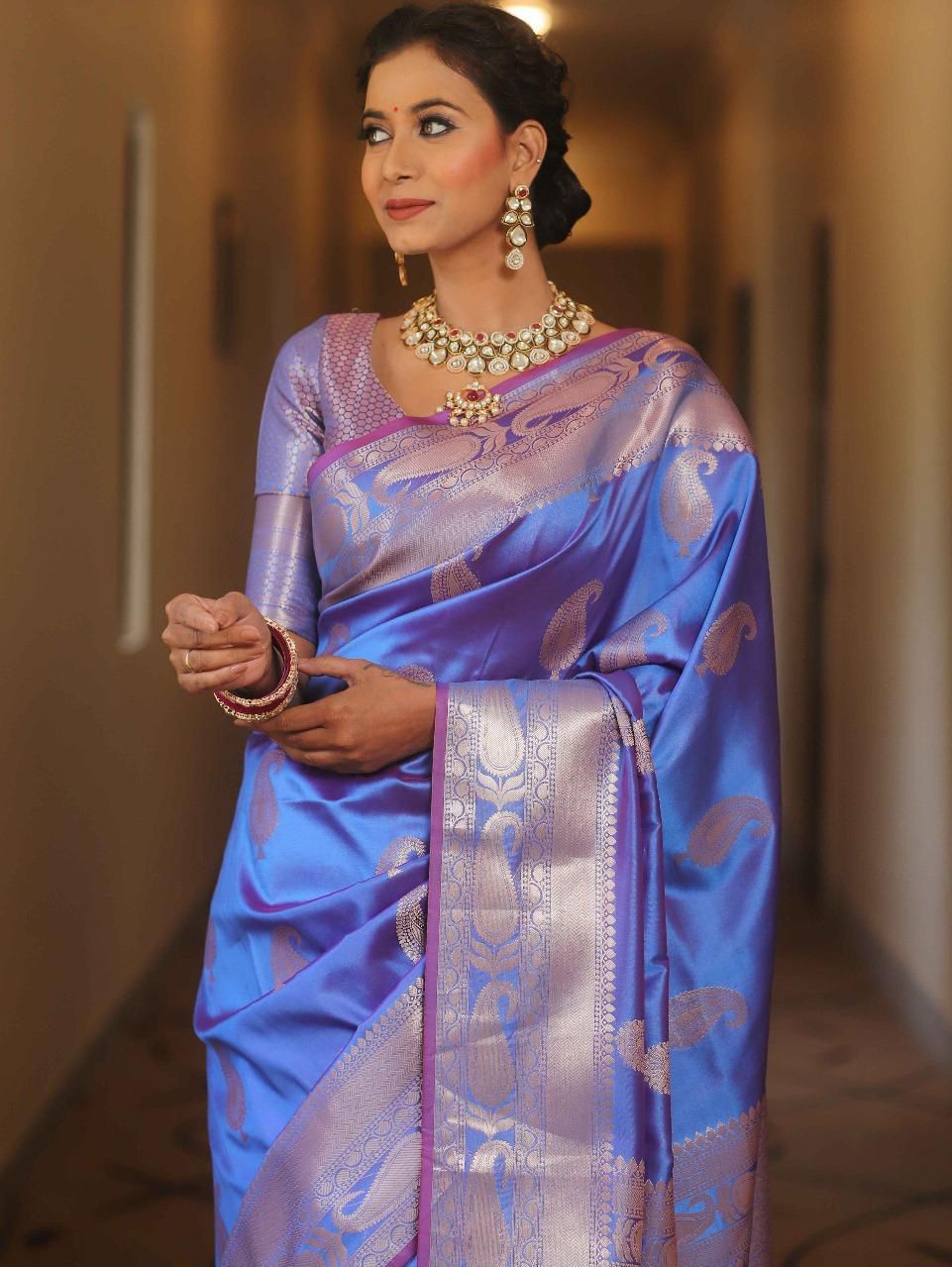 Pure Gold Zari Lichi Silk Saree
