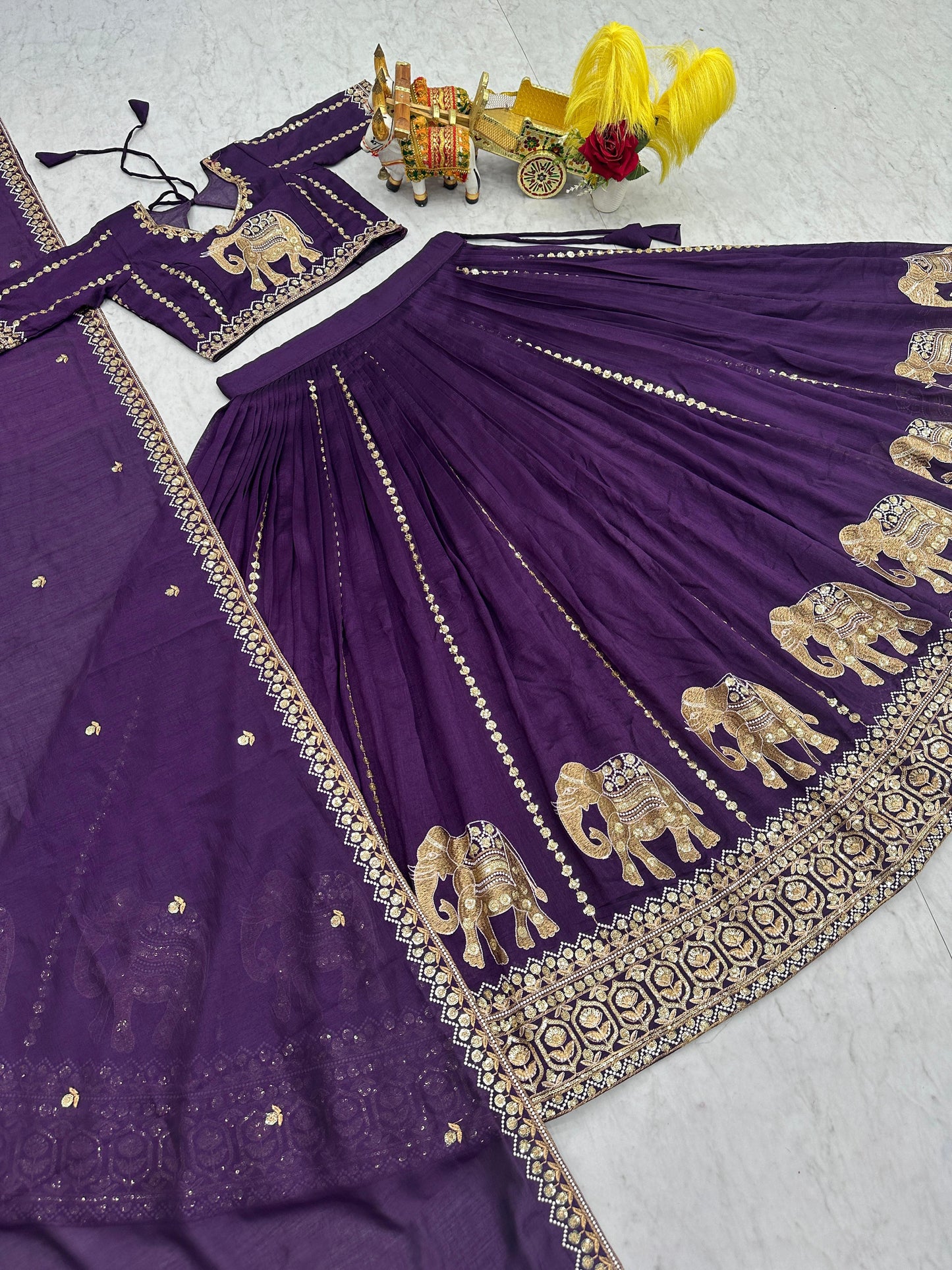 Wedding Collection Pure Vichitra Lehenga Choli with Heavy Embroidery Sequence Work & Dupatta
