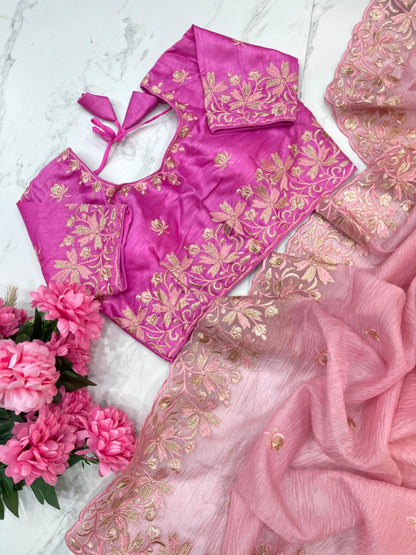 Daisy-2 Candy Crush Fabric Embroidery Saree with Stitched Blouse