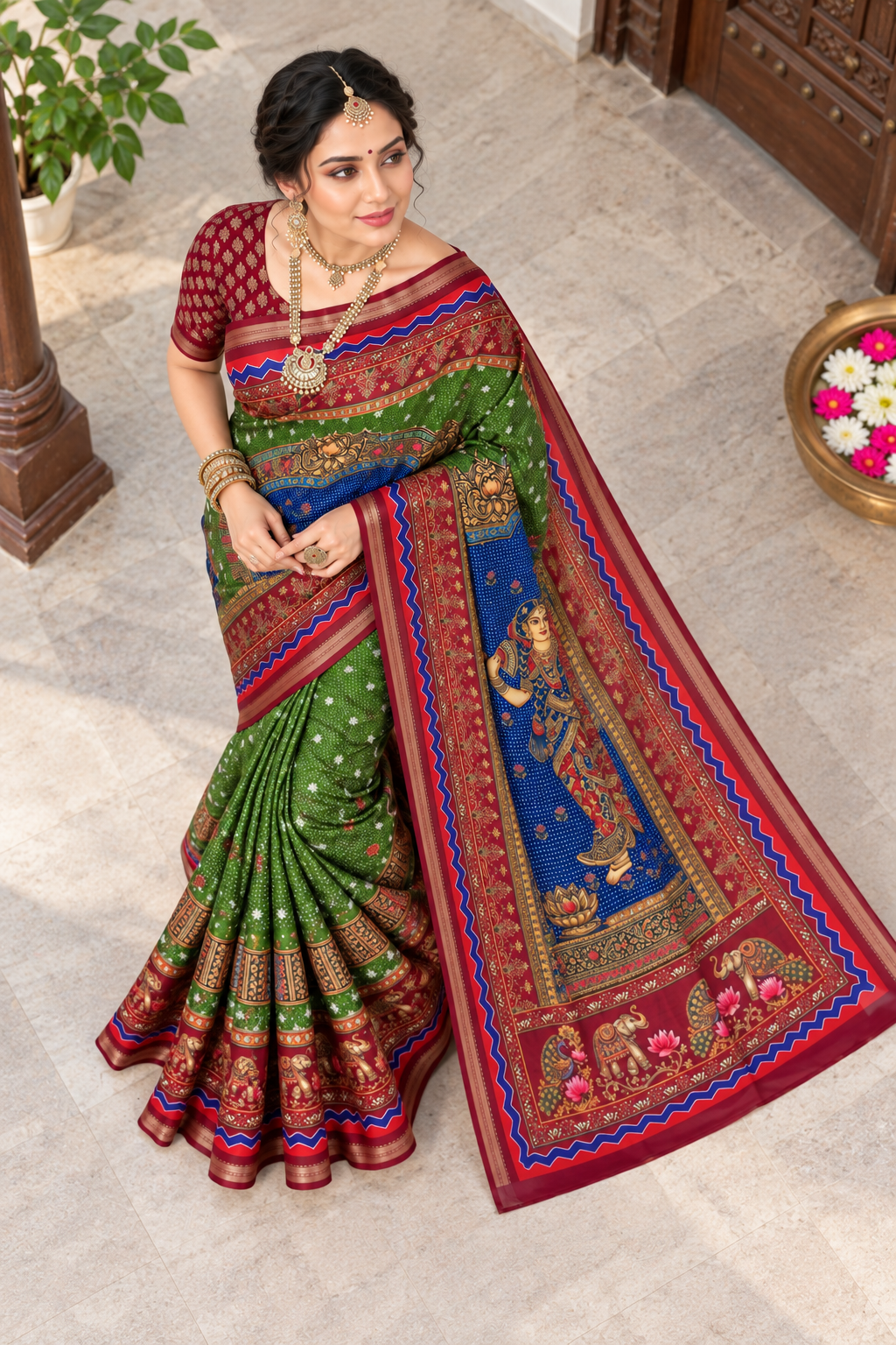 Premium Tussar Silk Printed Saree with Designer Blouse