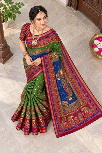 Premium Tussar Silk Printed Saree with Designer Blouse