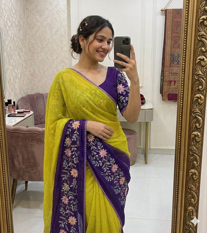 New Arrival Crunchy Pedding Embroidery Saree Collection
