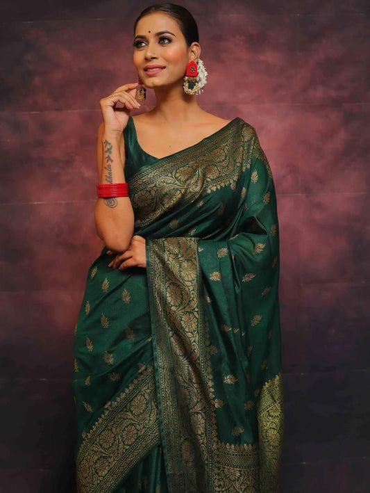 Dark Green Zari Work Saree