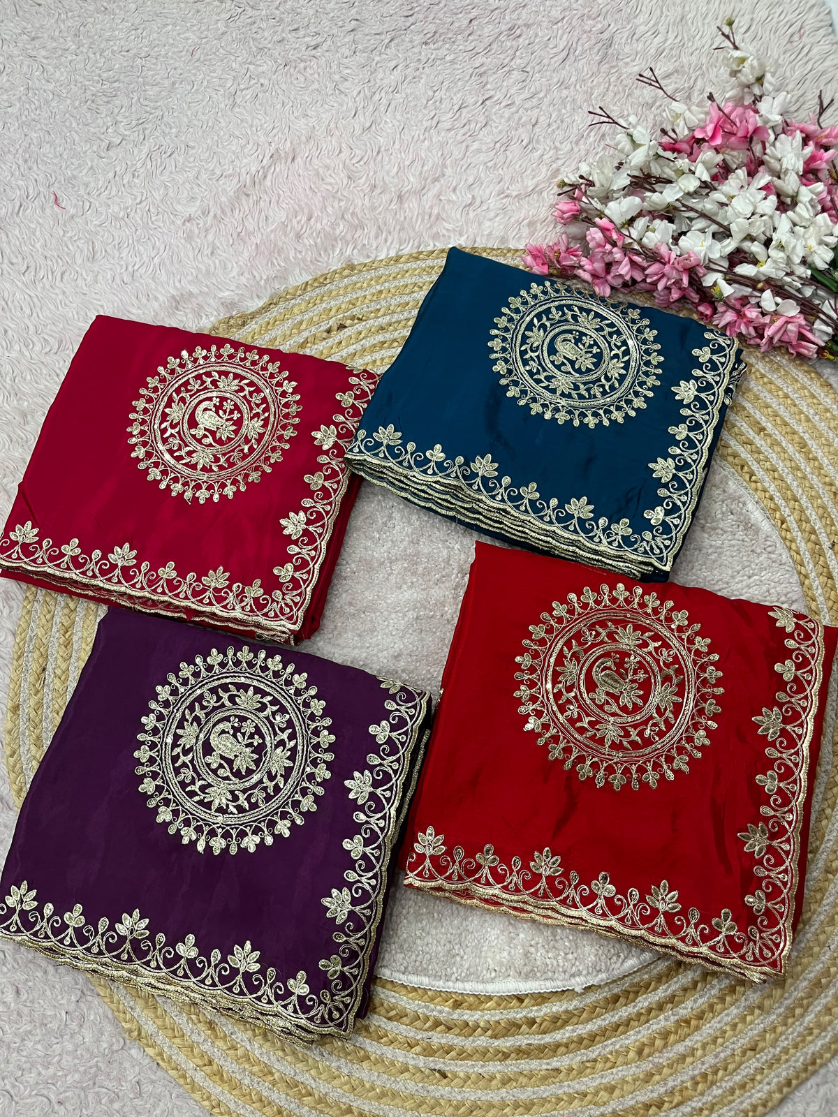 Premium H.O Silk Saree with Gotafoil Butta, C-Pallu & Cut Work Border
