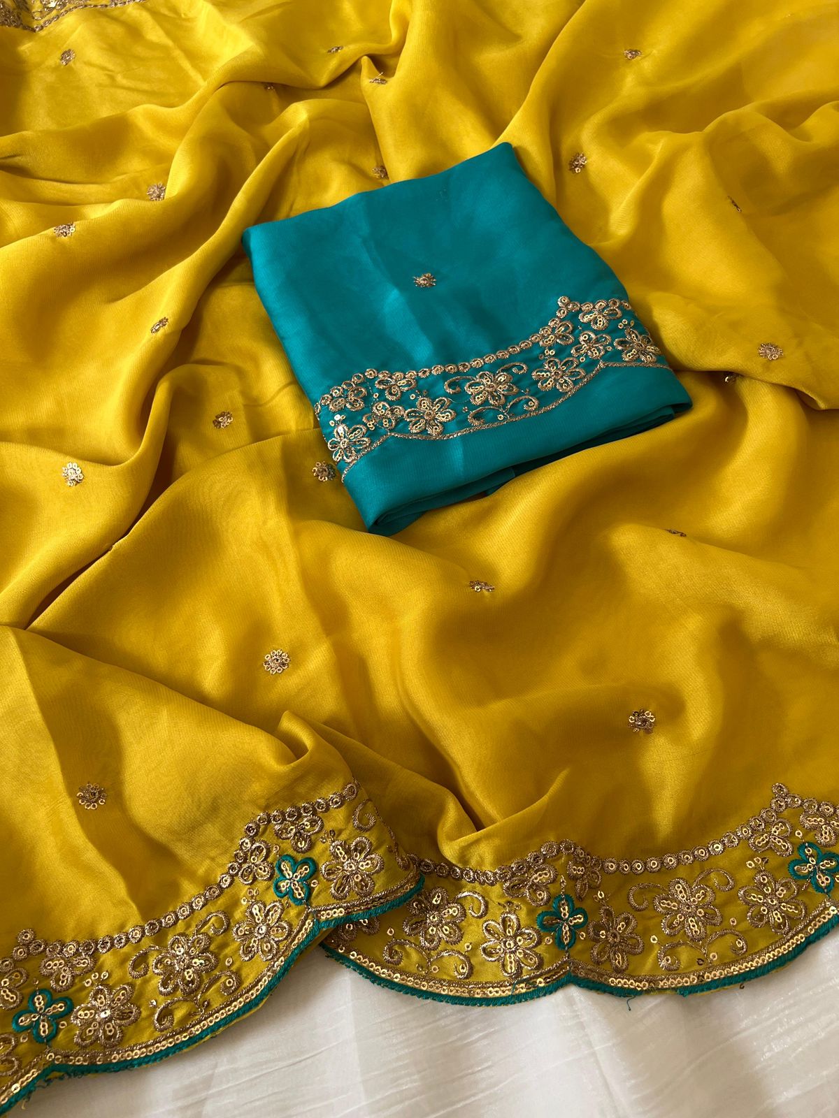 Soft Rangoli Silk Saree with Zari Embroidery Work & Contrast Blouse