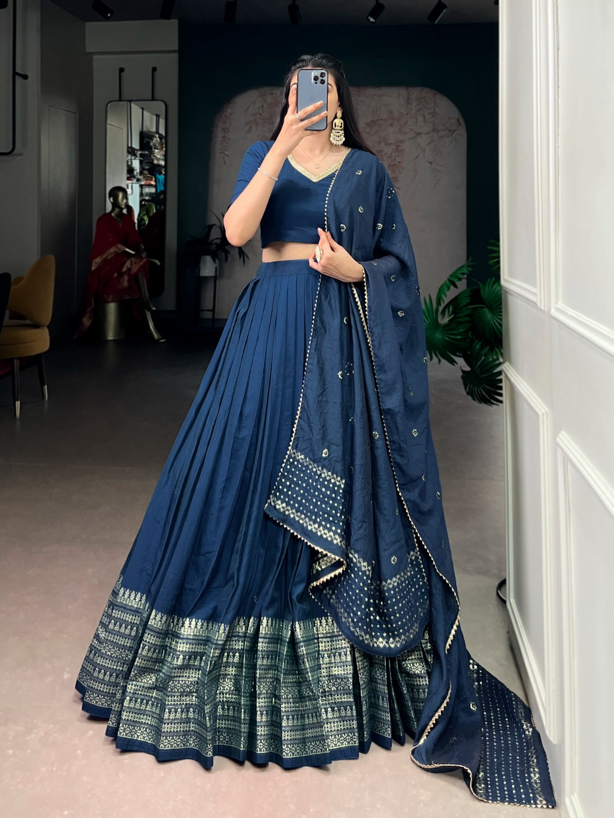 Women's Pure Chanderi Lehenga Set with Zari Weaving Border and Dupatta – Festive & Wedding Wear