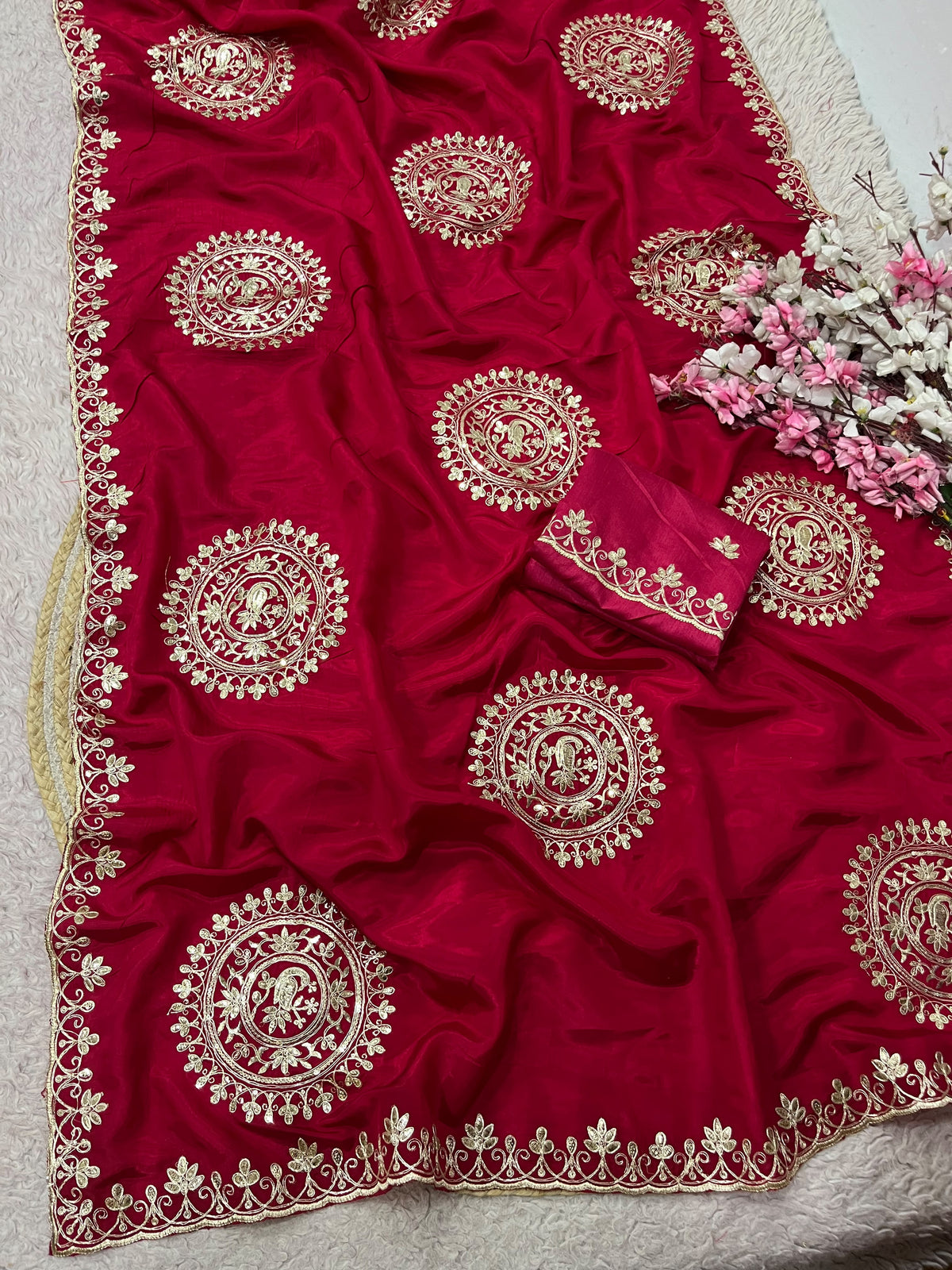 Premium H.O Silk Saree with Gotafoil Butta, C-Pallu & Cut Work Border