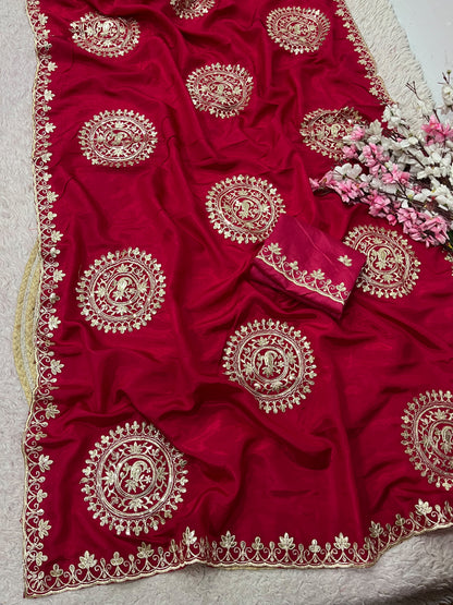Premium H.O Silk Saree with Gotafoil Butta, C-Pallu & Cut Work Border