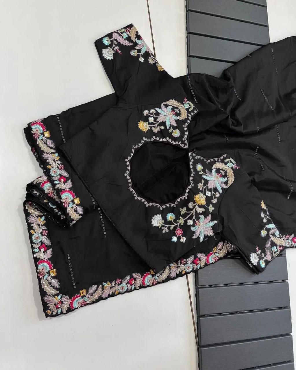 Rangoli Silk Embroidery Saree with Sequence Work & Designer Cut Work Border