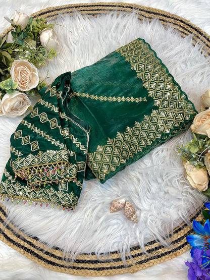 Shanaya Zimmy Choo Silk Saree With Heavy Embroidery Sequence Work & Blouse (Up to 42”)