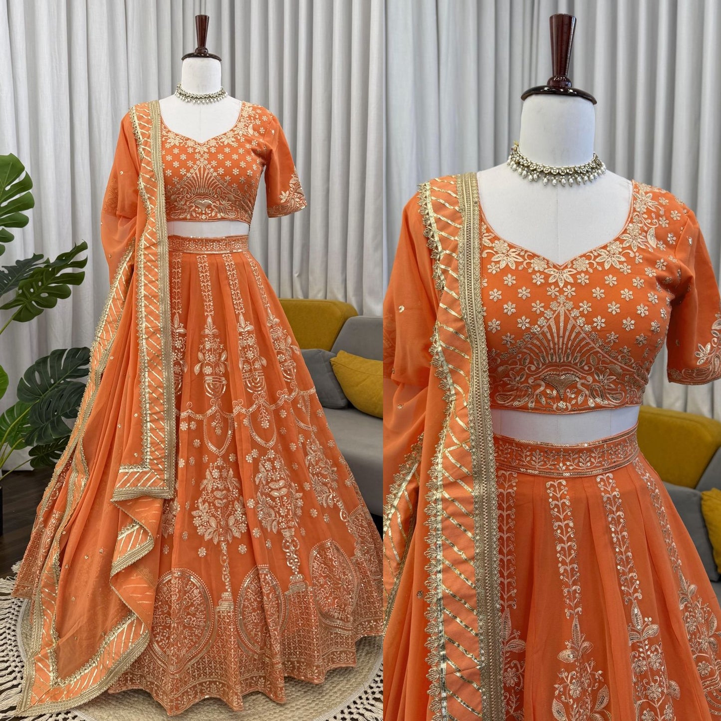 Embroidered Faux Georgette Lehenga Set