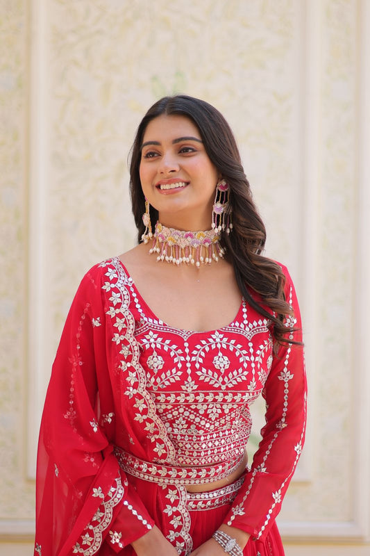Heavy Fox Georgette Wedding Lehenga Choli with 7mm Sequence Work (2 Colors)