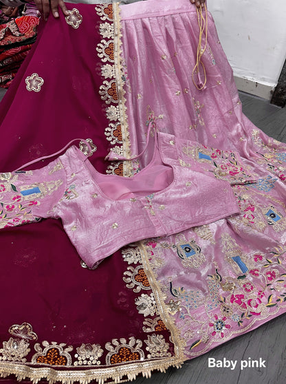 Crystal Silk Heavy Embroidered Festival Lehenga Choli with Dupatta (4 Colors)