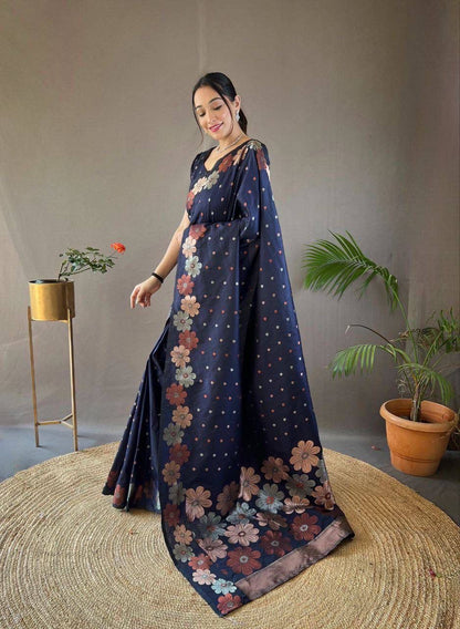 Navy Blue Floral Saree