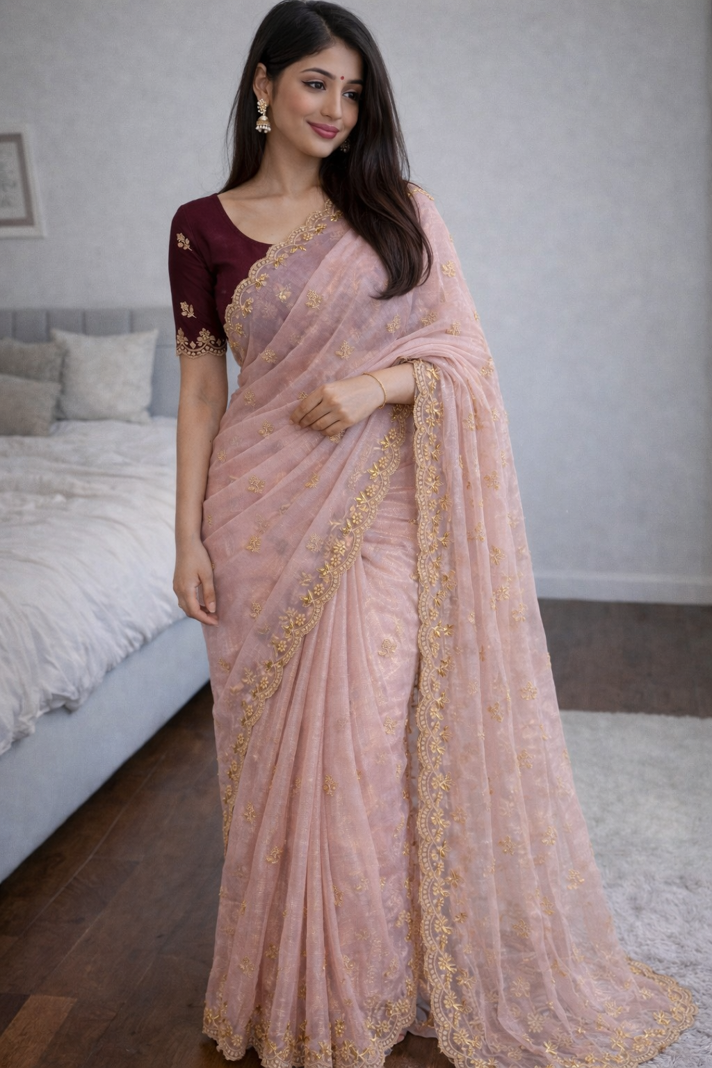 Soft Twills Organza Saree with All Over Handwork & Designer Border