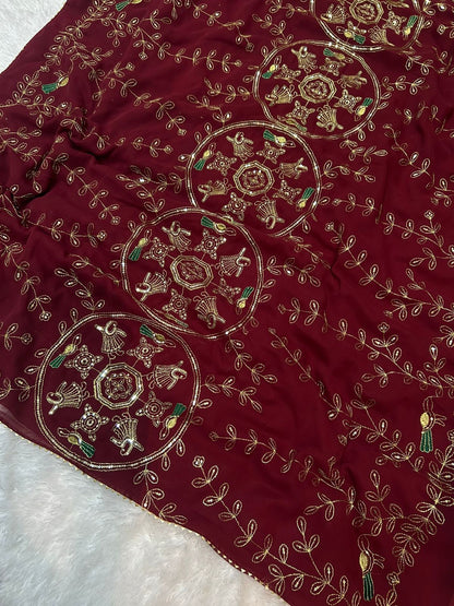 Royal Georgette Darbari Saree with Multi Sequence Work & Lace Border