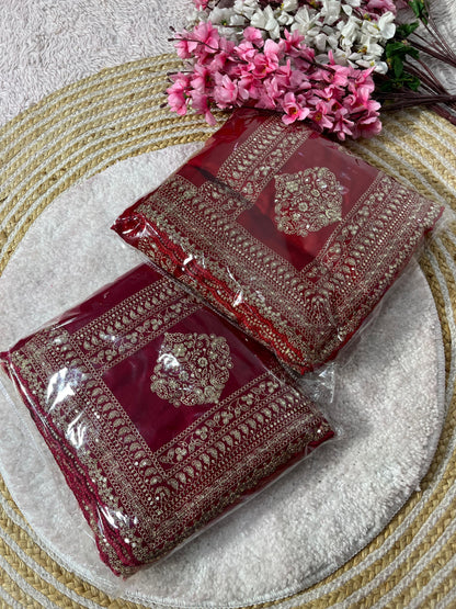 Premium Vichitra Silk Saree with Heavy Zari Sequins Work, Butti & Cutwork Border