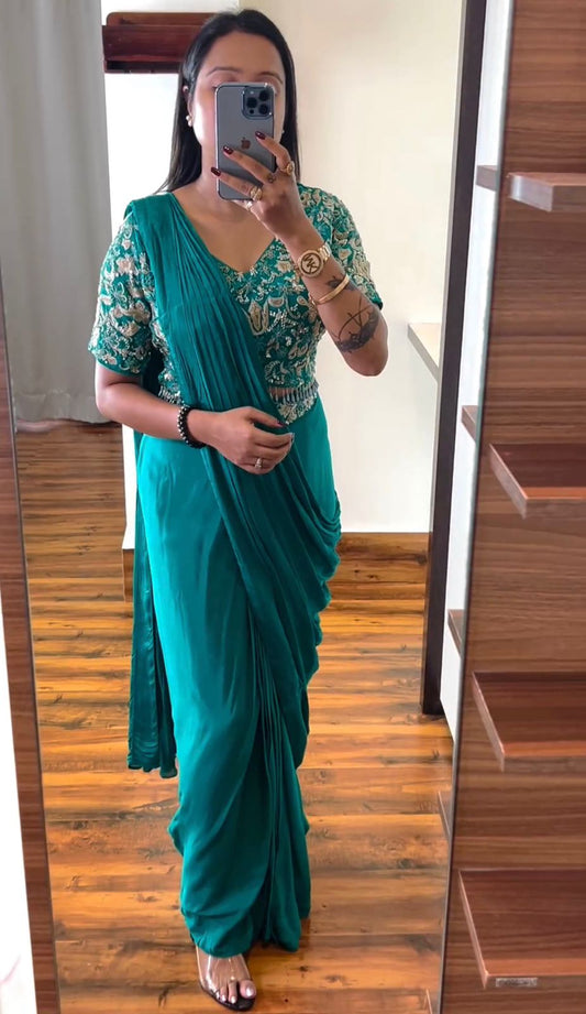 Trending Ready-to-Wear Chinon Saree with Embroidery Blouse