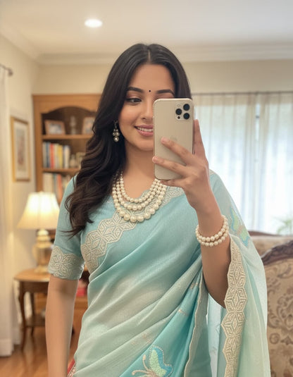 Rubina Soft Fendy Butterfly Work Saree with Gota Patti Lace Border
