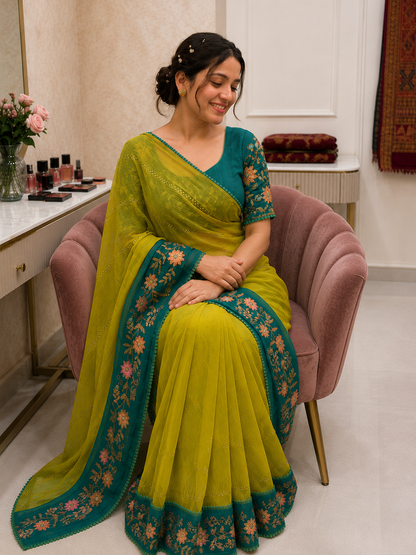 New Arrival Crunchy Pedding Embroidery Saree Collection