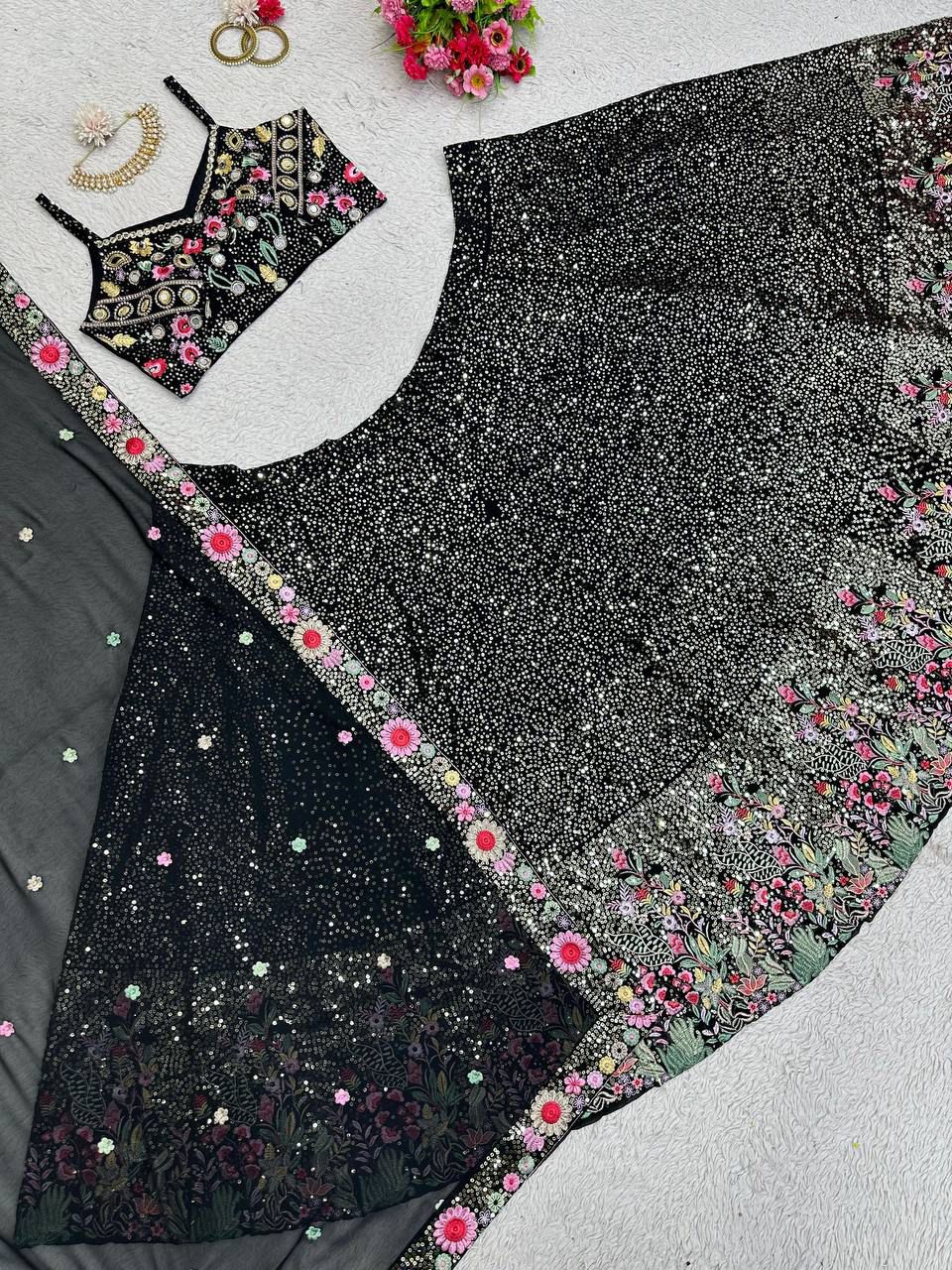 Designer Faux Georgette Lehenga Choli with Thread & Sequins Work (3 Meter Flair)