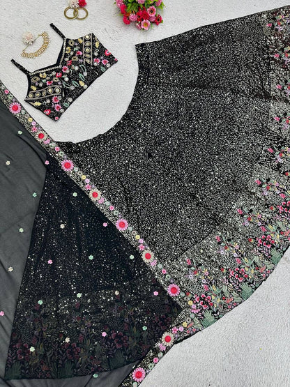 Designer Faux Georgette Lehenga Choli with Thread & Sequins Work (3 Meter Flair)
