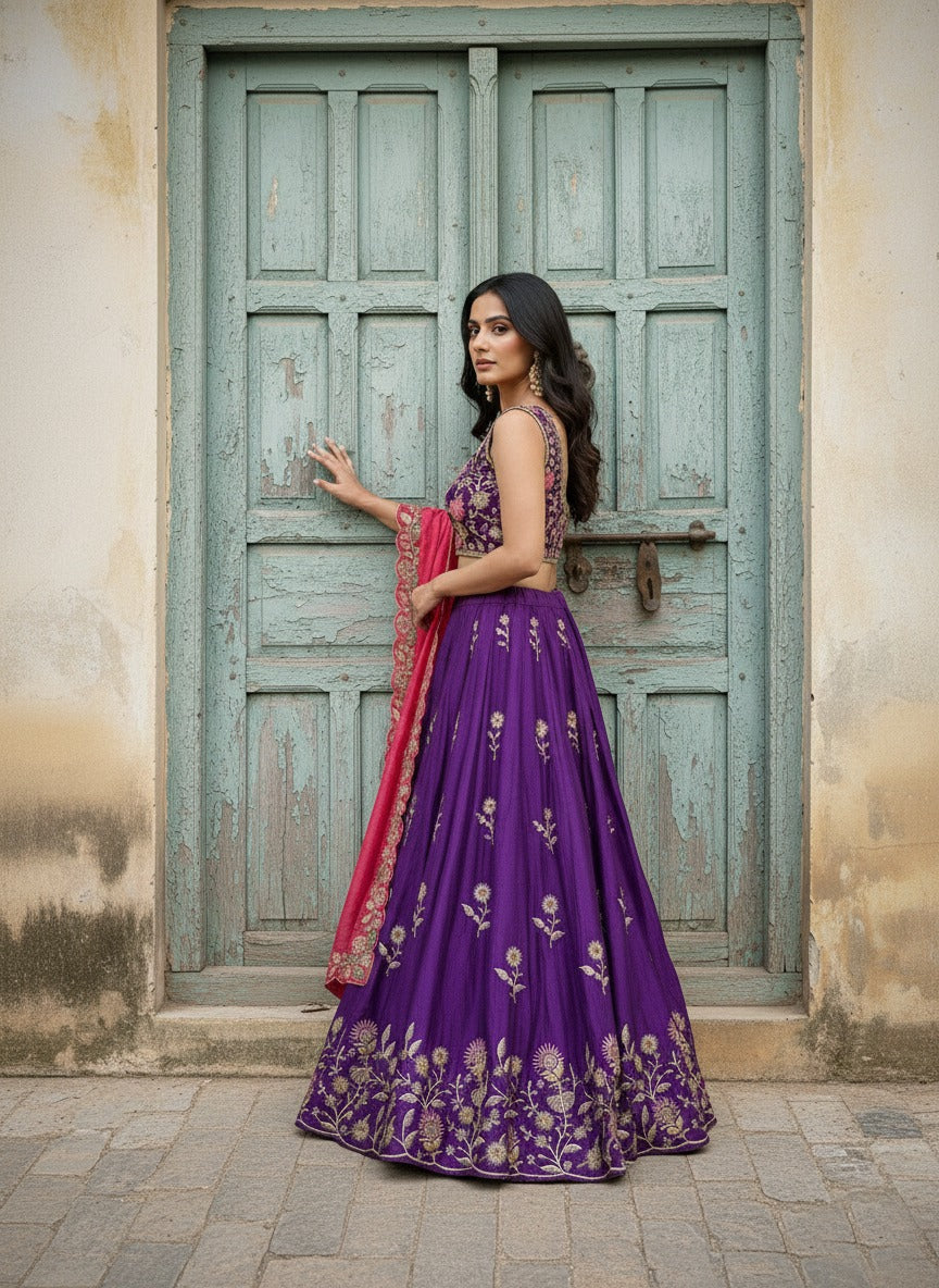 Star Tissue Silk Heavy Embroidered Festival Lehenga Choli with Dupatta (4 Colors)