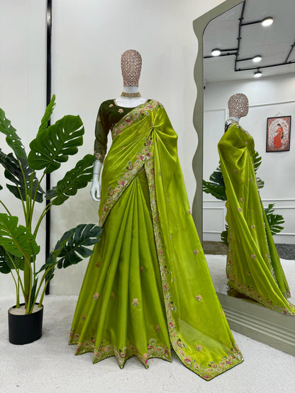 Designer Jimmy Choo Silk Saree with Thread & Sequence Work Blouse