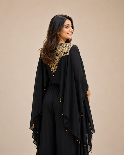 Star Georgette Indo Western Set | Sequins Zari Embroidered Jacket Pant Set