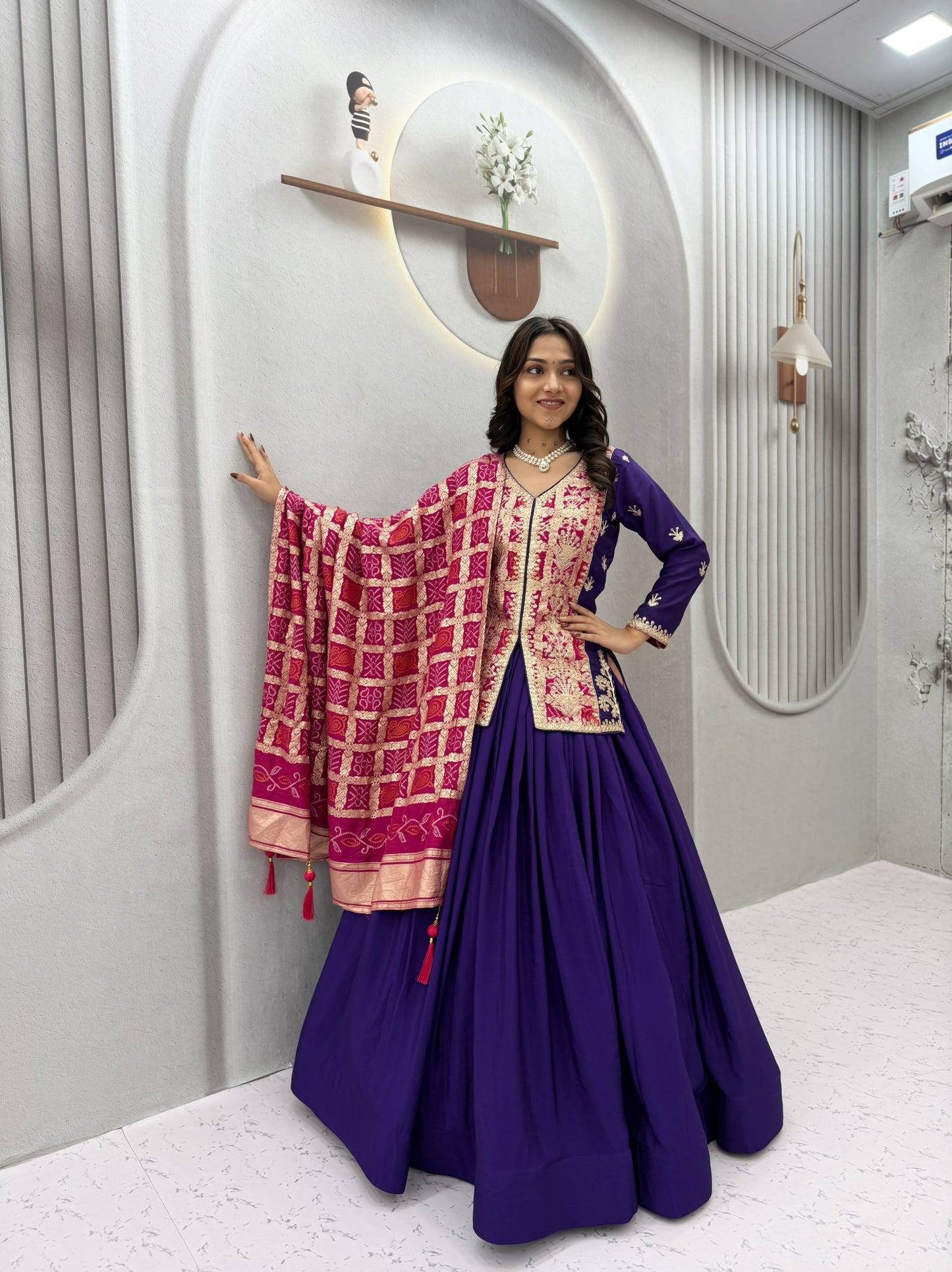 Festival Badhni Chinon Silk Lehenga Choli with Heavy Embroidery & Jacquard Dupatta