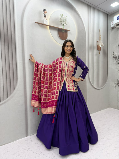 Festival Badhni Chinon Silk Lehenga Choli with Heavy Embroidery & Jacquard Dupatta