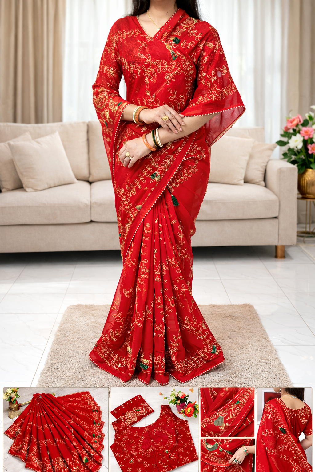 Royal Georgette Darbari Saree with Multi Sequence Work & Lace Border
