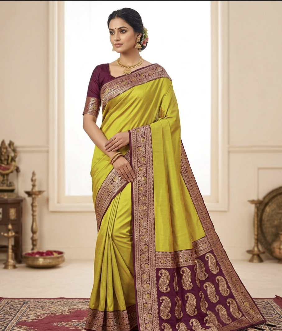 Premium Gala Silk Saree with Meenakari Zari Pallu & Contrast Designer Border