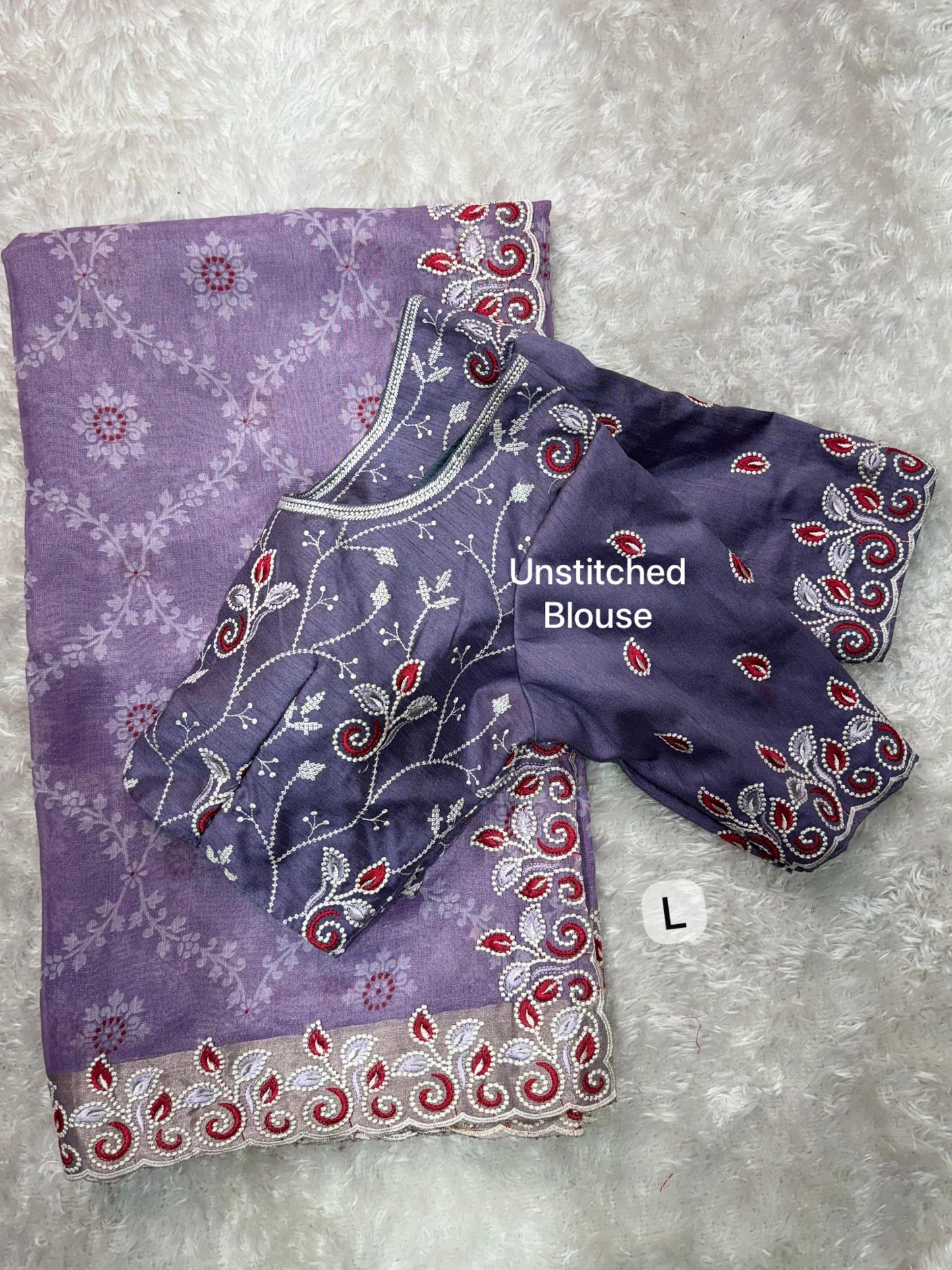 Barfi Cotton Satin Embroidered Saree with Designer Blouse