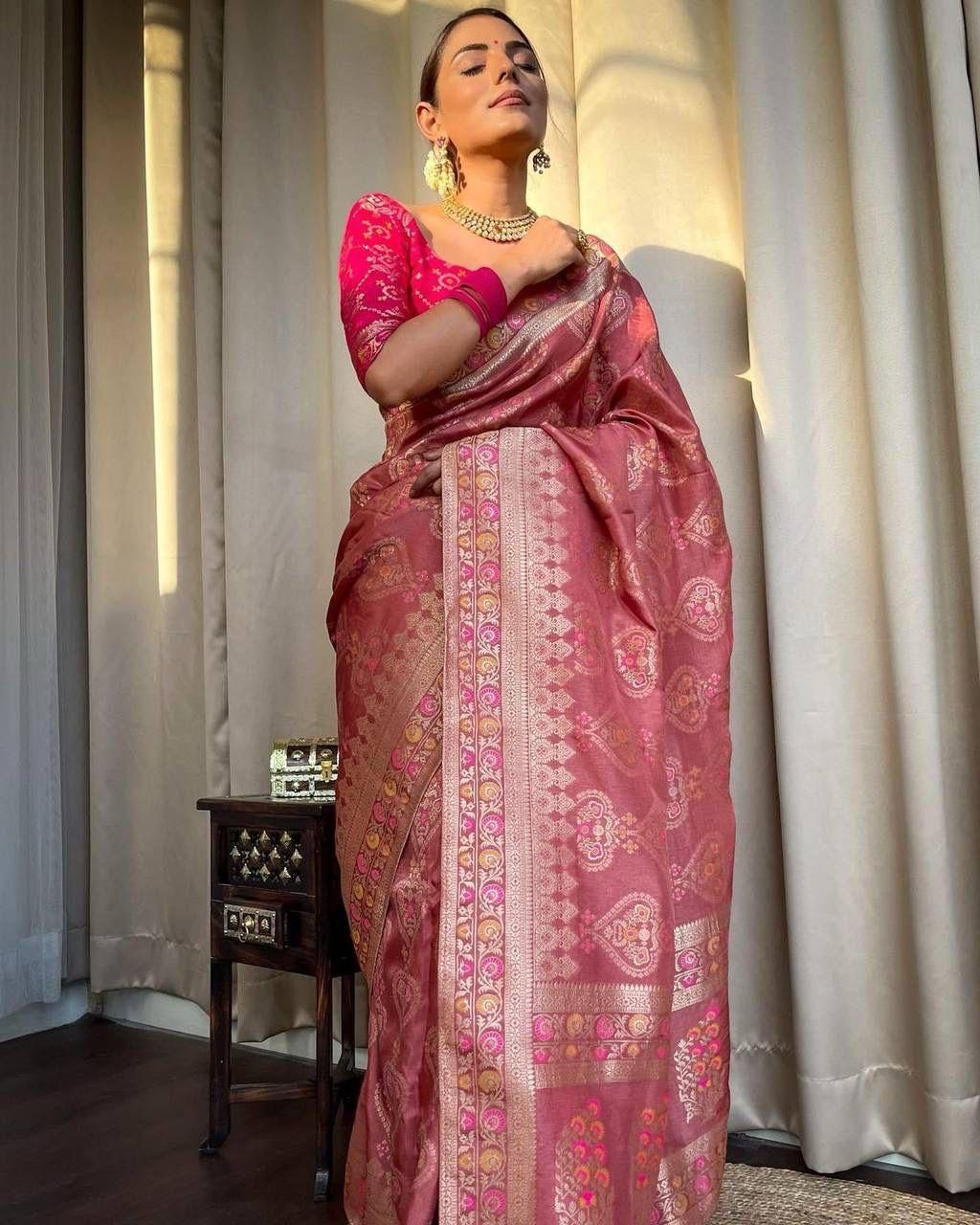 Rose Pink Woven Saree