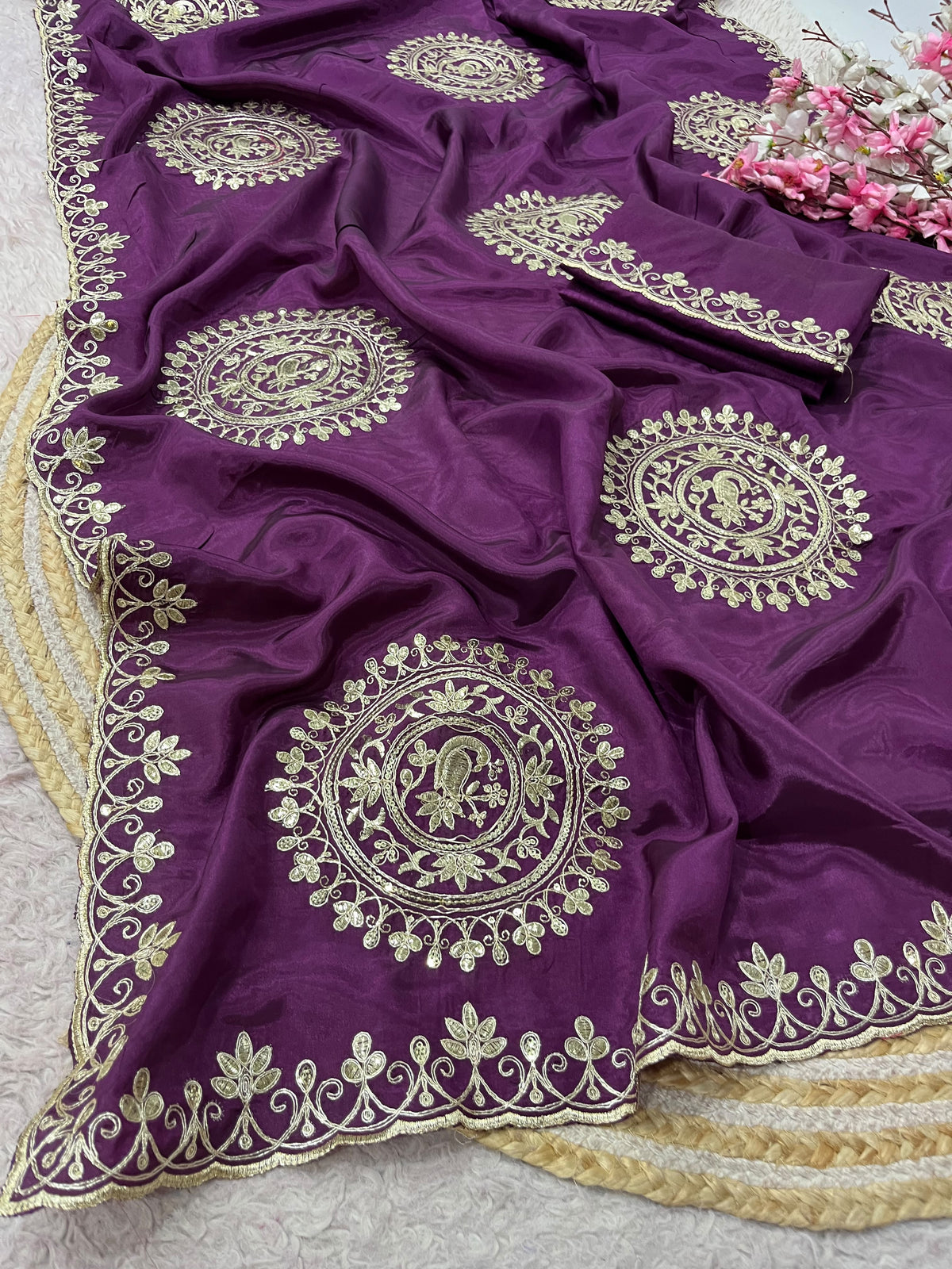 Premium H.O Silk Saree with Gotafoil Butta, C-Pallu & Cut Work Border