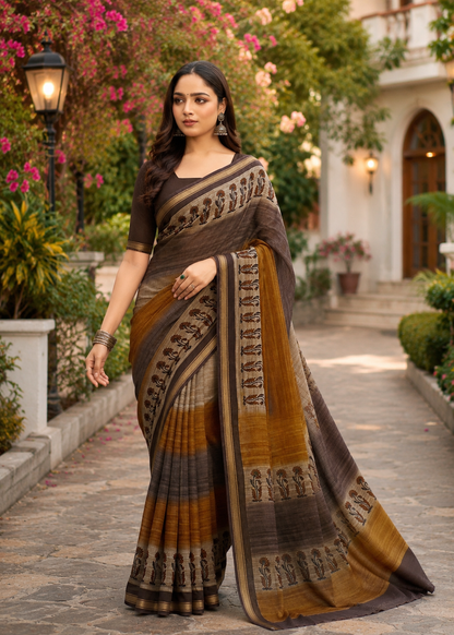 Pathshala Premium Viscose Mul Cotton Printed Saree with Zari Border