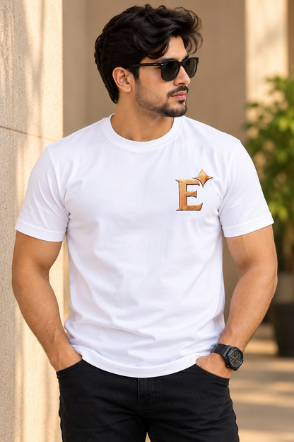 EcomSquire Premium 100% Pure Cotton White T-Shirt with Golden Logo | Trusted by Customers Across the USA
