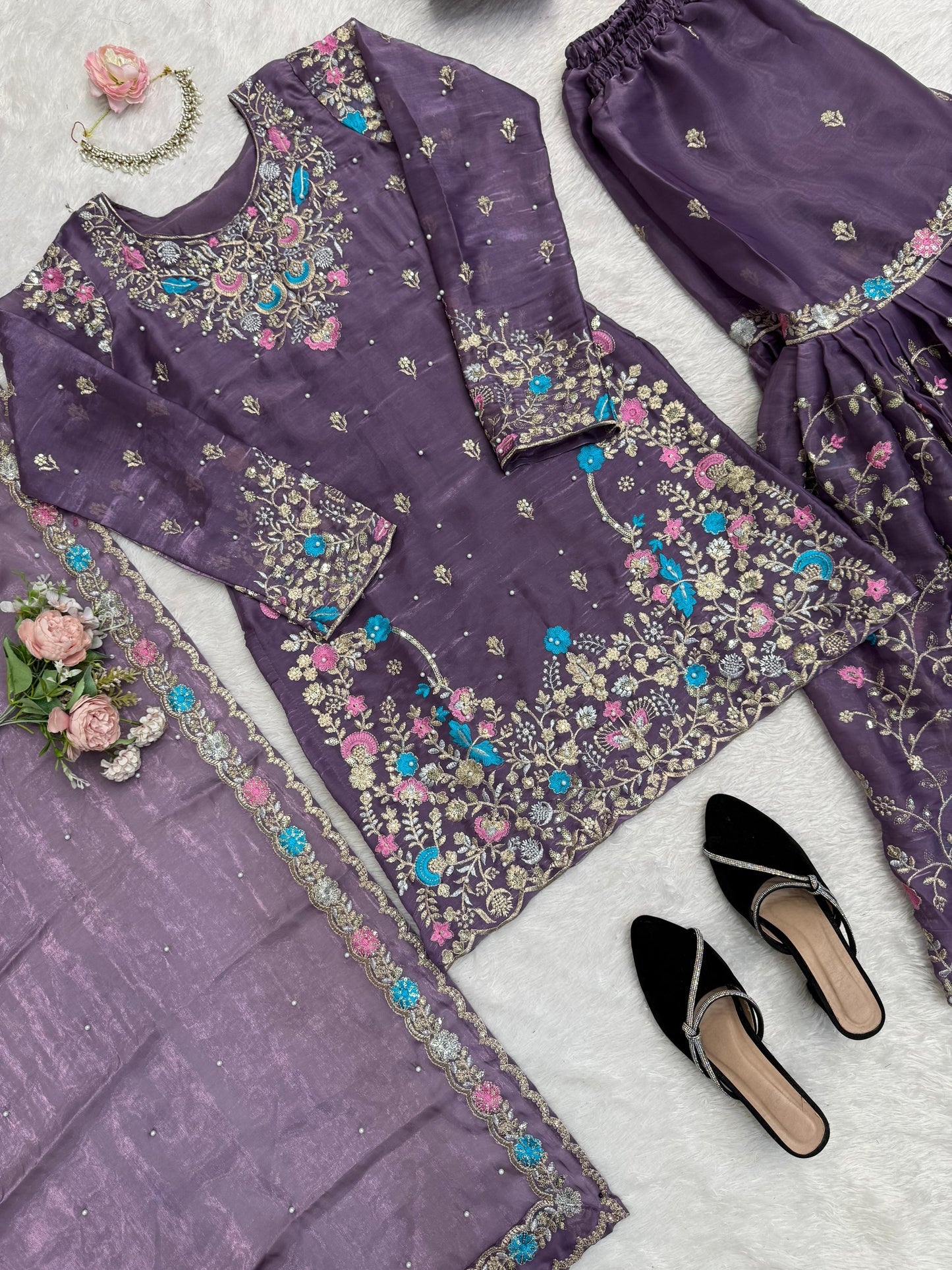 5000 Series Premium JMC Silk Anarkali Sharara Set with Heavy Embroidery & Dupatta