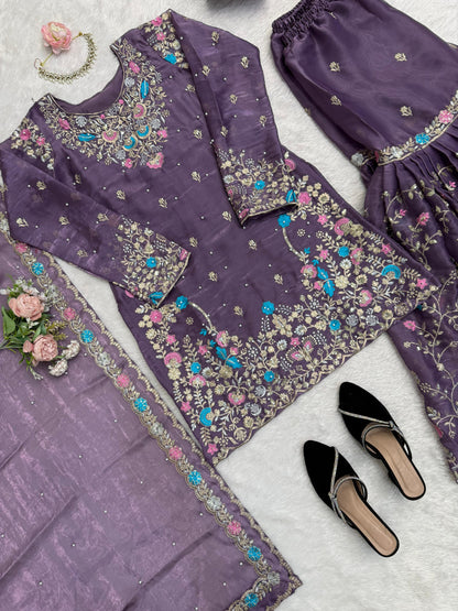 5000 Series Premium JMC Silk Anarkali Sharara Set with Heavy Embroidery & Dupatta