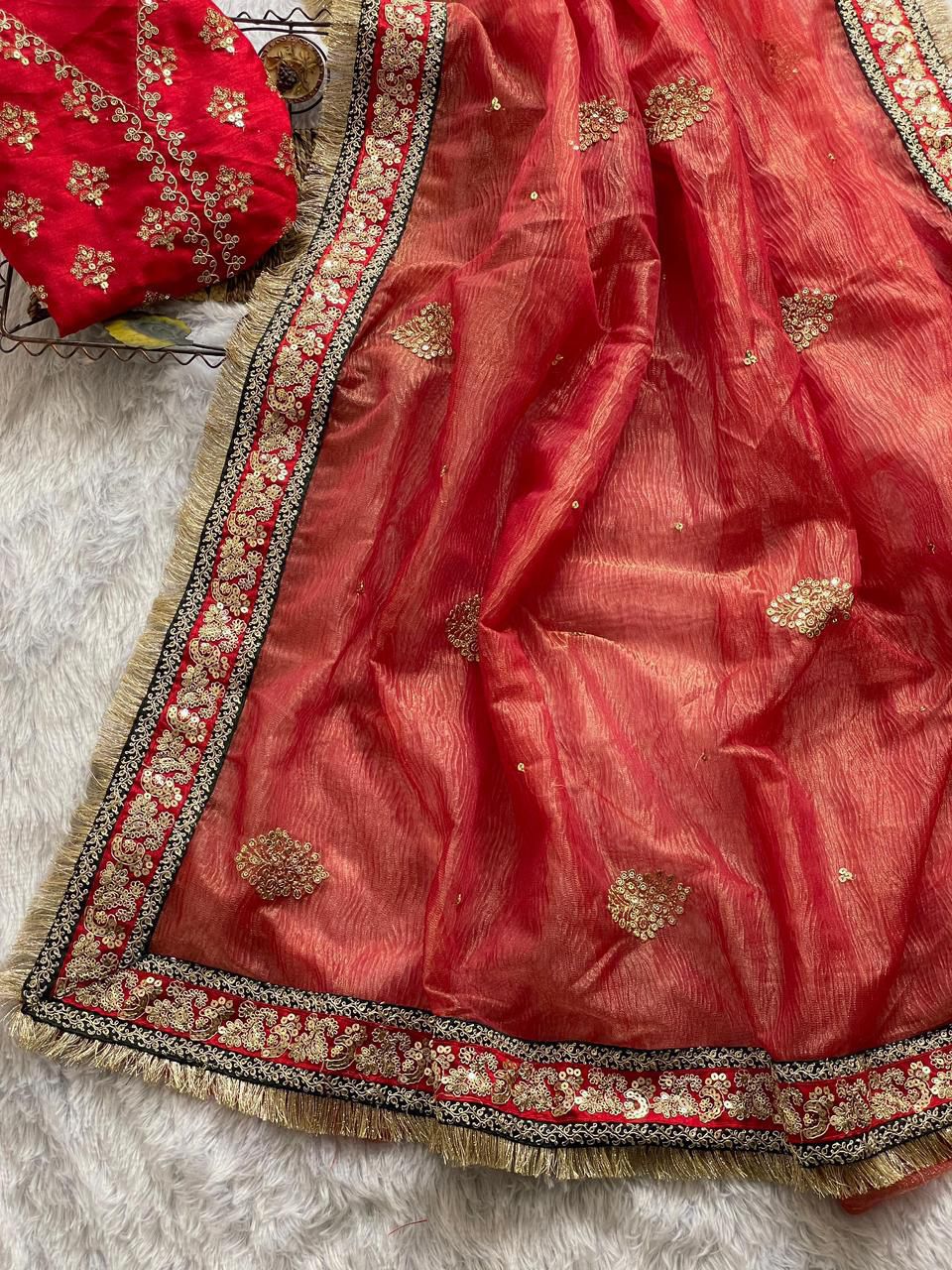 Heavy Soft Banarasi Crush Silk Saree With Embroidery Sequence & Coding Work Border