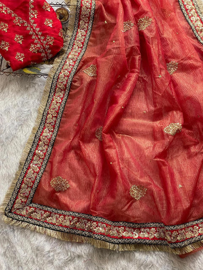 Heavy Soft Banarasi Crush Silk Saree With Embroidery Sequence & Coding Work Border