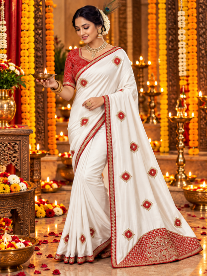 Chinon Saree with Heavy Bandhej Patch Butta & Gotapatti Work