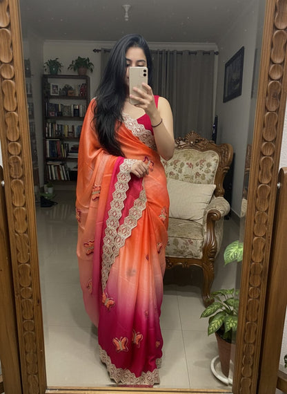 Rubina Soft Fendy Butterfly Work Saree with Gota Patti Lace Border