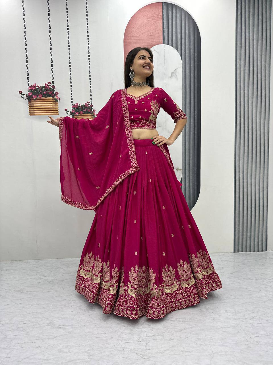 Chinon Embroidered Festival Lehenga Choli | Real Model Shoot | 2 Designs