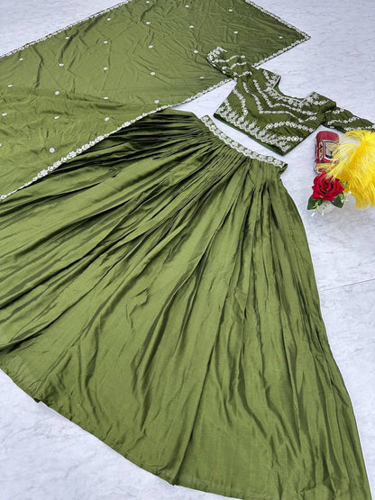 Elegant Chinon Embroidered Lehenga Choli Set with Dupatta