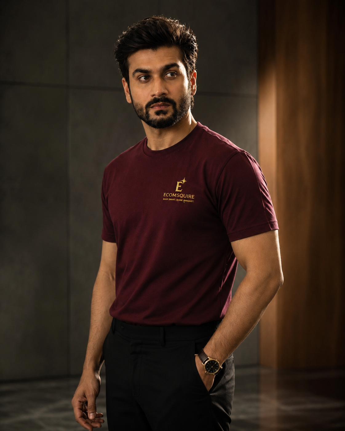 Ecomsquire Premium Maroon Crew Neck T-Shirt | Luxury Everyday Essential