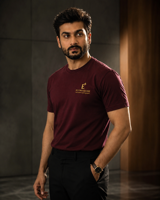 Ecomsquire Premium Maroon Crew Neck T-Shirt | Luxury Everyday Essential