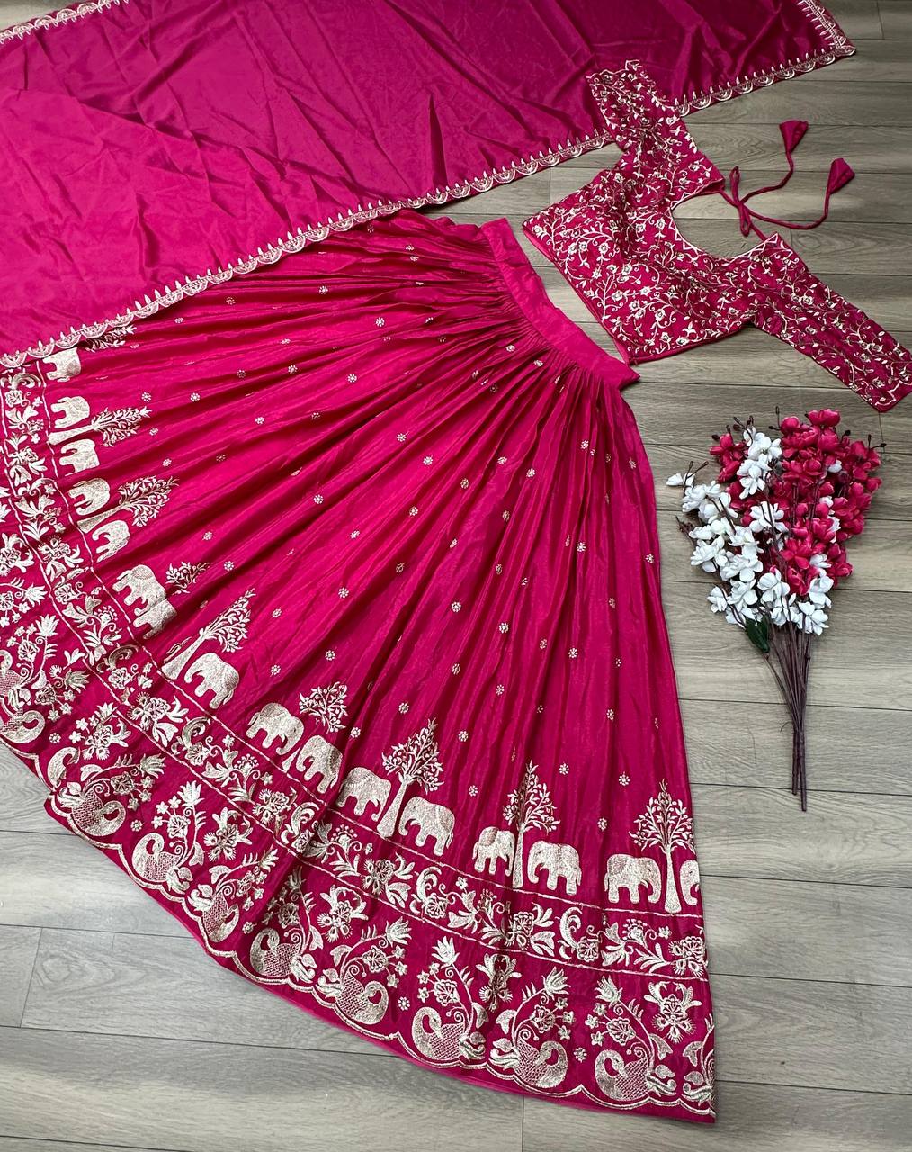 Festival Special Chinon Lehenga Choli with Heavy Embroidery Work (Fully Stitched)